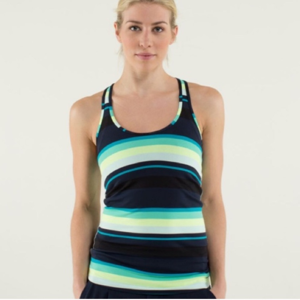 Lululemon Cool RacerBack Blue Green Striped tank 6